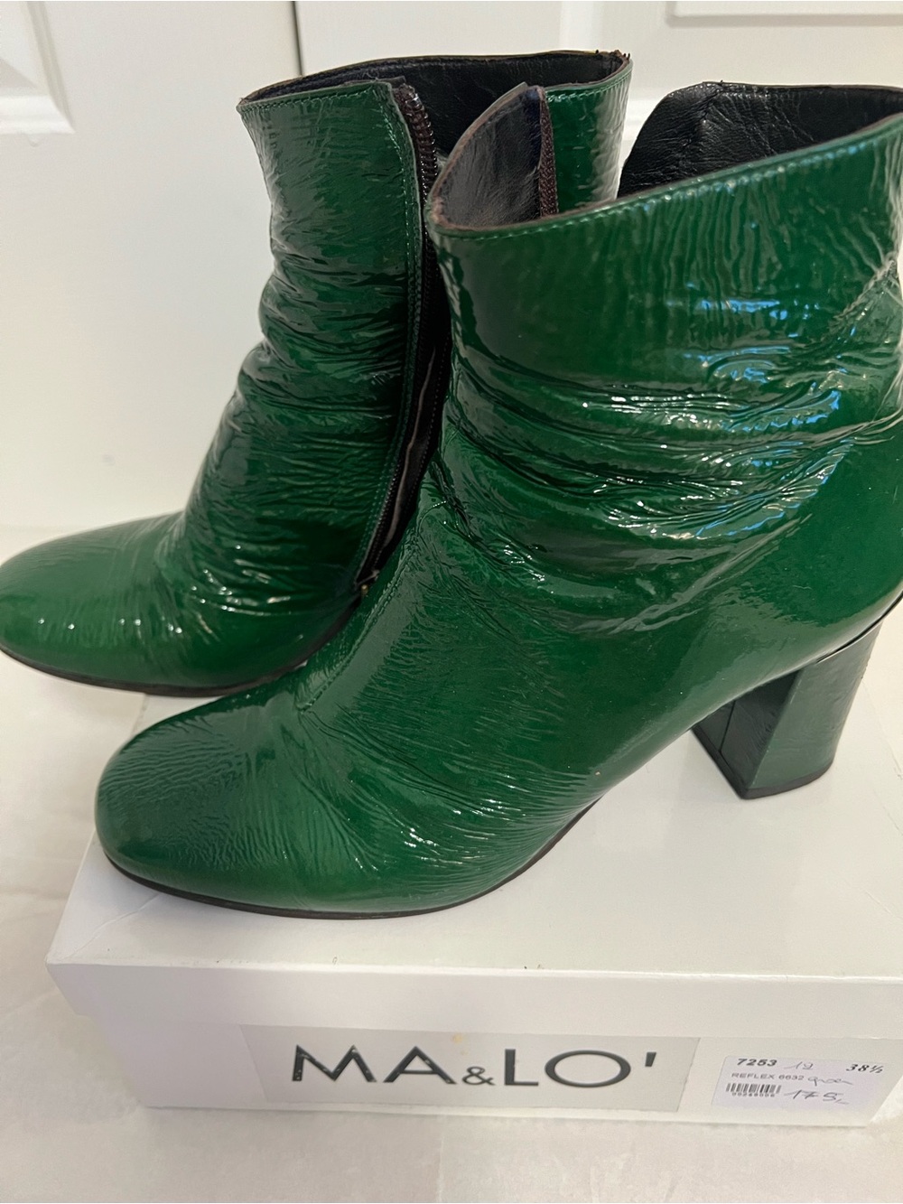 MA&LO green patent leather ankle boots EU size 38.5